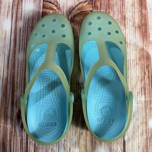 Crocs CARLIE Size 8 Blue Green Mary Jane Sandals Clogs Slide Closed Toe Shoes - Picture 5 of 12